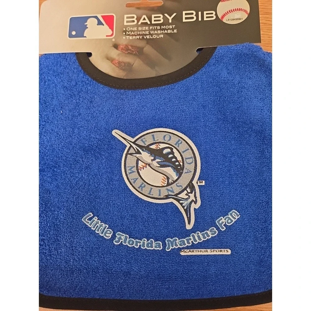 MLB Florida Marlins Baby Bib NEW Baseball Machine Washable Blue Snap Bib